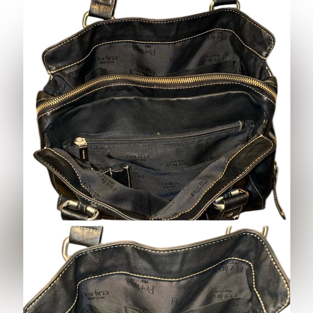 Perlina Black Leather Satchel great condition - Picture 7 of 8
